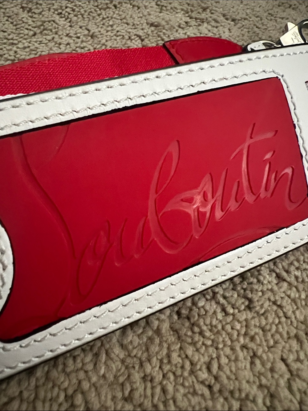Christian Louboutin White and Red Embossed Leather Strap - Picture 3 of 9